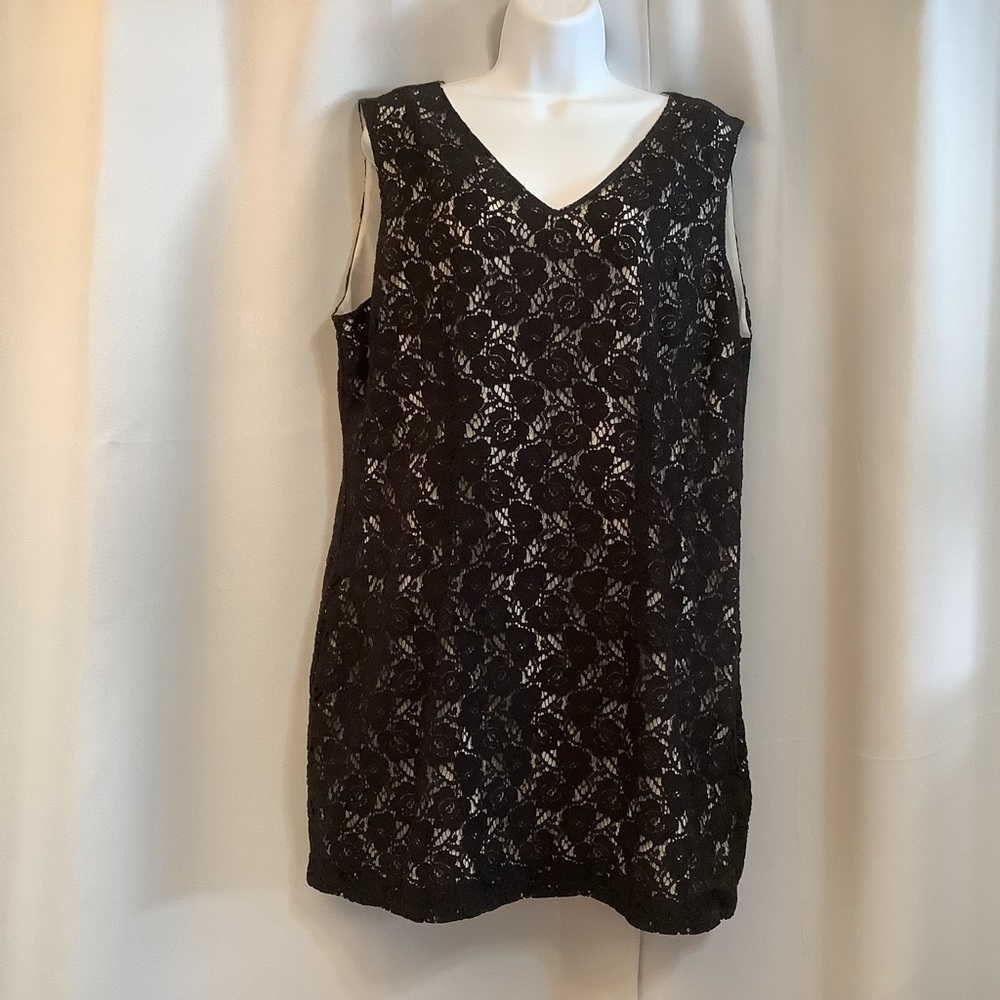 Pure Alfred Sung Dress Women’s XXL Petite Shift Side Zipper Lace Black